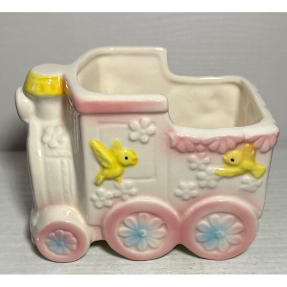 Vintage Patmar Japan Ceramic Train Planter Yellow Birds Baby Arrangement - Picture 4 of 9